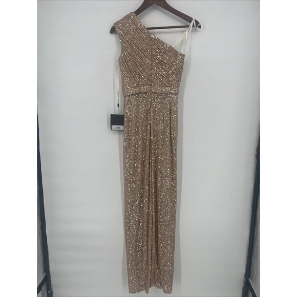 MAC DUGGAL Womens Size 0 Gold SEQUINED RUCHED 1 SHOULDER Formal GOWN Dress 26694 - Picture 7 of 11
